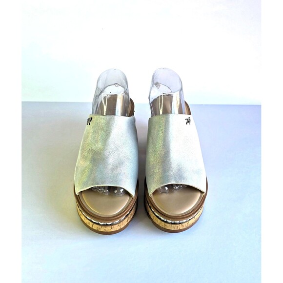 KARL LAGERFELD Paris Clarina Sandals Iridescent Leather 10 Platform Chunky Heels - Picture 2 of 12